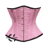 Baby Pink Satin Double Bone Front Antique Zipper Gothic Underbust Bustier Corset